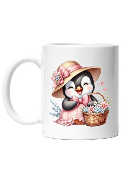 StoryGift Romania Cana cu un pinguin in rochita, ilustratie, roz, palarie, co...