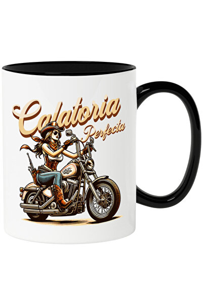 StoryGift Romania Cana cu Femeie Atragatoare Cu Palarie Si Bandana Pe Motocic...