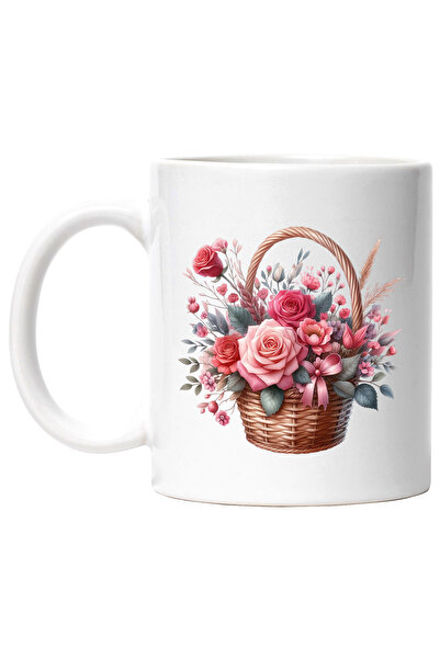 StoryGift Romania Cana cu un cos cu flori, ilustratie, trandafiri, rosii, roz...