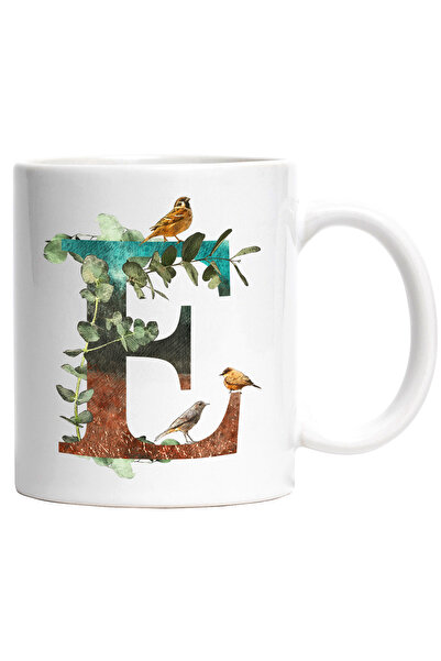 StoryGift Romania Cana Cu Litera, E, Pasari, Vrabioare, Frunze, Multicolor 33...