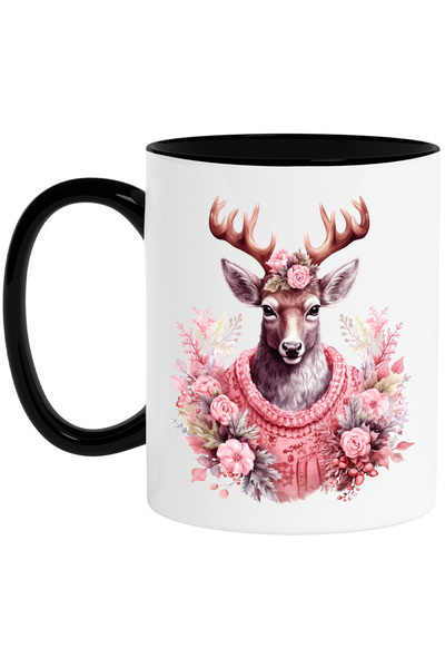 StoryGift Romania Cana cu un cerb imbracat gros | ilustratie | flori | frig |...