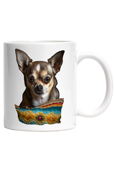 StoryGift Romania Cana Cu Chihuahua Maro, Animale, Rase de Caini,Ceramica, 330ml, cu Maner Alb, Cu Maner Alb