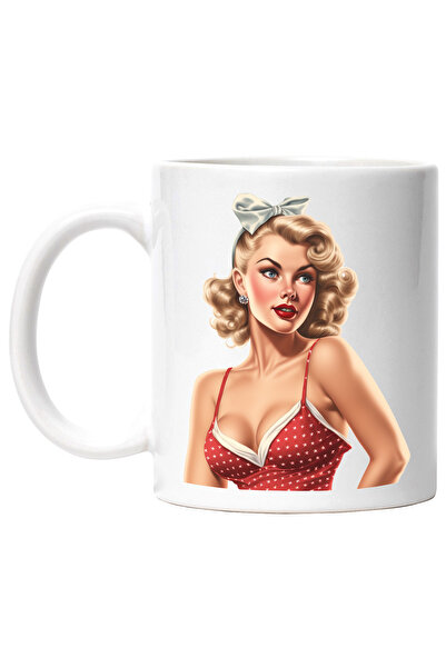 StoryGift Romania Cana cu o femeie frumoasa, ilustratie, stil retro, vechi, d...