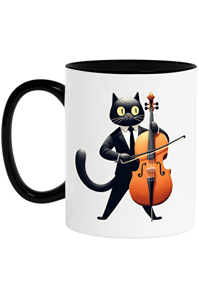 StoryGift Romania Cana cu o pisica neagra care canta la violoncel, muzica, in...