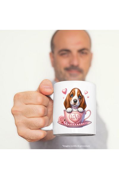 StoryGift Romania Mug with a puppy with long ears | illustration | sitting in a cup | happiness | t, With White Handle