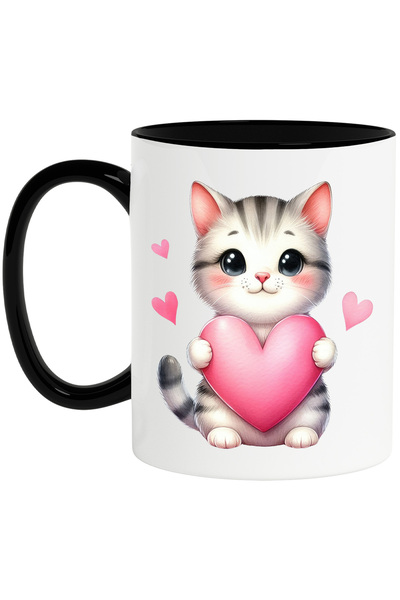 StoryGift Romania Cana cu o pisicuta care tine o inima in brate | ilustratie ...