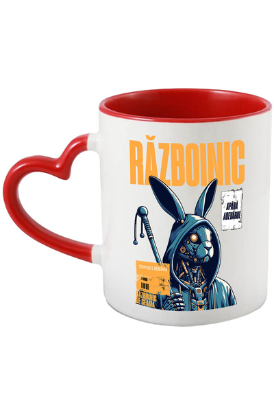 StoryGift Romania Good Warrior Mug Robot Rabbit Hood, 330ml, Ceramic with Red...