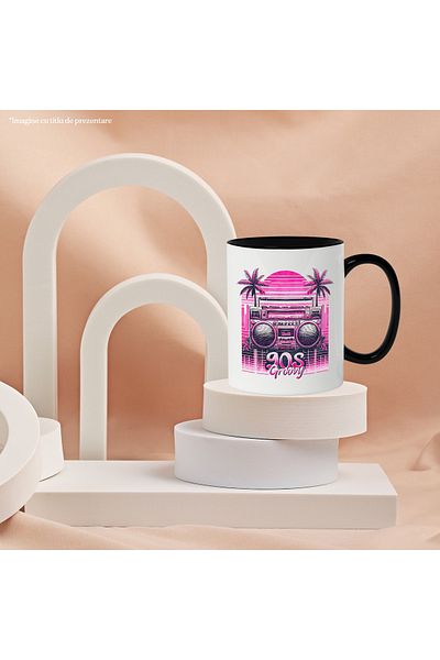 StoryGift Romania Mug with the message "90s groovy", illustration, retro style, old, cool, cassette player, p, With ,STG