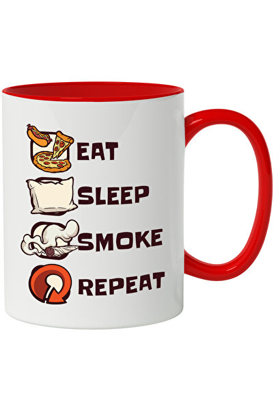 StoryGift Romania Cana Cu Mesaj In Engleza Eat Sleep Smoke Repeat, Fum, Pizza...