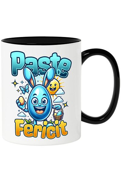 StoryGift Romania Cana cu Ou Albastru Cu Urechi de Iepure In Cautarea De oua De Paste, Text Paste , Cu Maner Negru