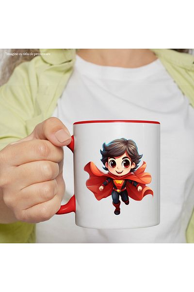 StoryGift Romania Mug with a boy hero | illustration | red cape | hero costume | superhero, With