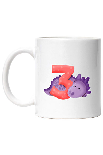 StoryGift Romania Cana cu un dinozaur mov cu cifra 3, ilustratie, pentru copi...