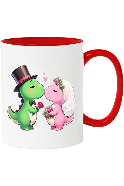 StoryGift Romania Cana cu 2 dinozauri la nunta | roz | verde | inimioare | bu...