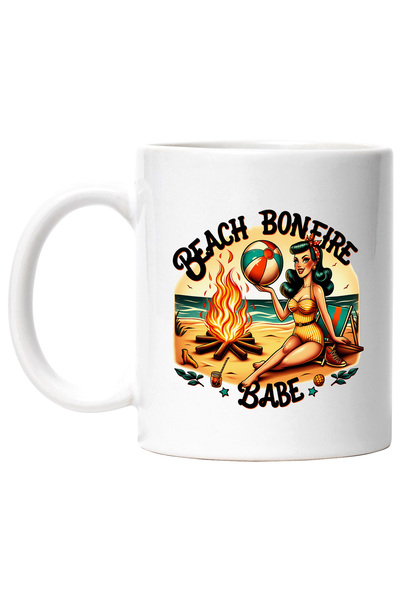 StoryGift Romania Cana cu mesajul "Beach bonfire babe", ilustratie, stil retr...