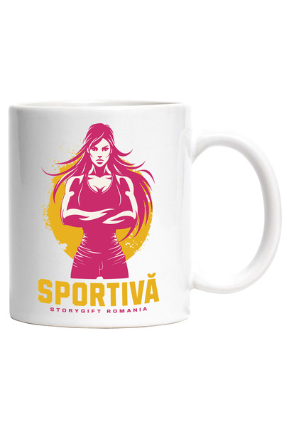 StoryGift Romania Cana Fata puternica sportiva gym motivational, 330ml, Ceram...