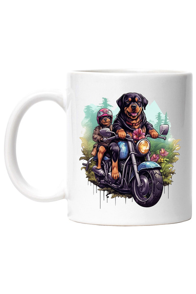 StoryGift Romania Cana cu 2 caini Rotweiller care se plimba cu motocicleta pr...