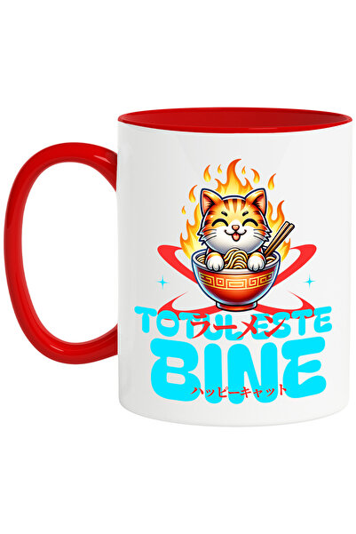 StoryGift Romania Cana Pisica Ramen - Totul este Bine, 330ml, Ceramic cu Mane...