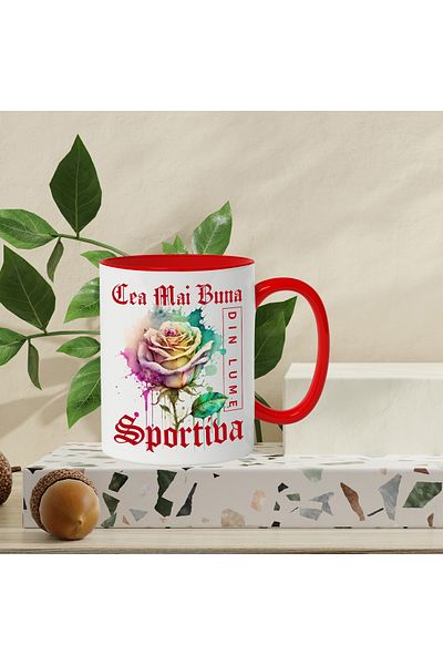 StoryGift Romania Mug With Text The Best Athlete, In The World, Flower, Colorful Rose, Water, With, STG