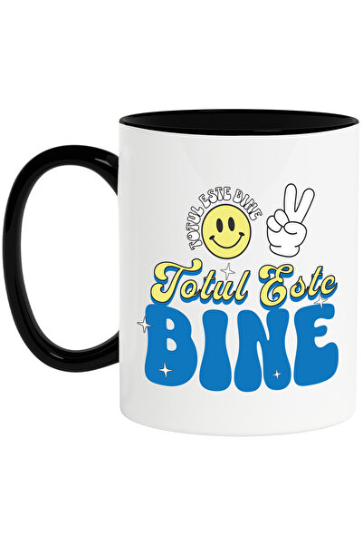 StoryGift Romania Cana cu Smiley Face Galben Mesaj Inspirational Text Totul E...