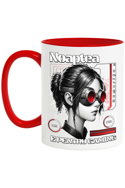 StoryGift Romania Cana Noaptea e pentru gaming fata cu ochelari joc video, 330ml, Ceramic cu Maner, Cu Maner Rosu