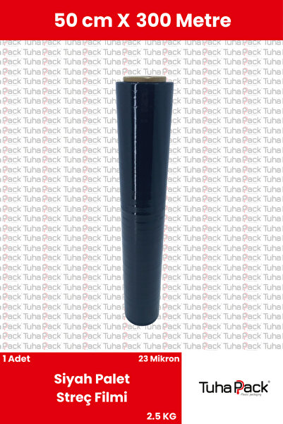 tuhapack plastic packaging Streç Film 50cm X 300m 1 Adet, Siyah, 23 Mikron, 2...