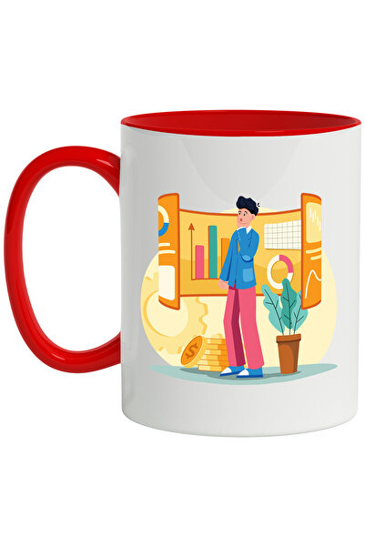 StoryGift Romania Cana Cu Monede, Grafice, Plan, Multicolor 330 ml, Ceramica cu Maner Rosu, Cu Maner Rosu