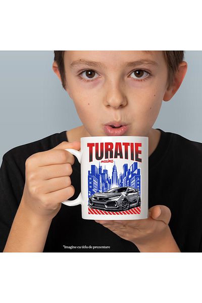StoryGift Romania Cana Turatie maxima masina in oras viteza , 330ml, Ceramic cu Maner Alb, Cu Maner Alb