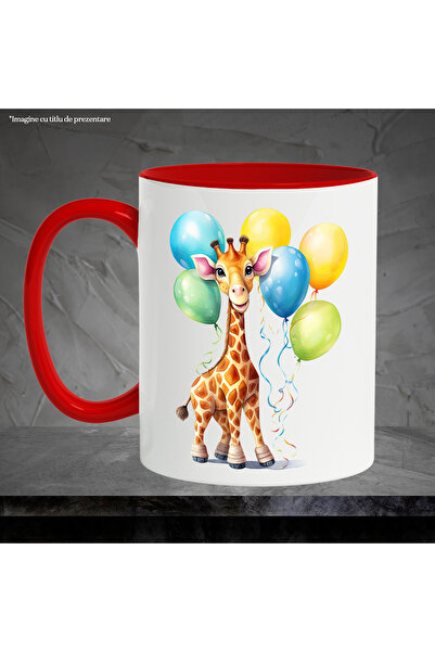 StoryGift Romania Mug with a cheerful giraffe on a birthday | illustration | colorful balloons | animal, With ,STG.