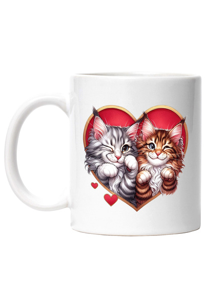 StoryGift Romania Cana cu 2 pisici fericite | ilustratie | vesele | inimi | i...
