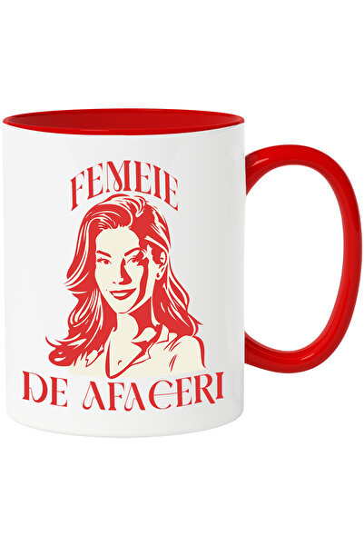 StoryGift Romania Cana portret femeie de afaceri CEO munceste din greu, 330ml, Ceramic cu Maner Ro, Cu Maner Rosu