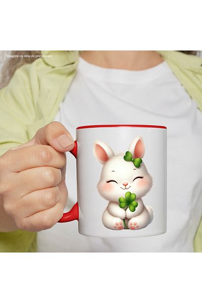 StoryGift Romania Mug with a cheerful bunny | good luck | four-leaf clover | Ireland | animal |, With ,STG.