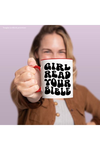 StoryGift Romania Mug with the message "Girl, read your Bible" - girl, read your Bible with Red Handle, With M,STG.