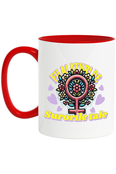 StoryGift Romania Cana flori colorate familie Alaturi-de-surori, 330ml, Ceram...