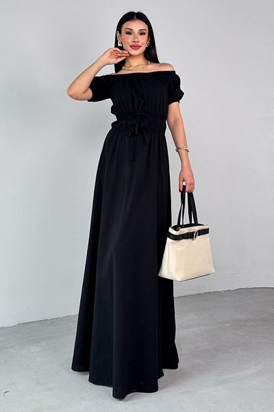 Cappmoda ELB-25212 Μαύρο μανίκι με μπαλόνι Λεπτομερές φόρεμα από καουτσούκ