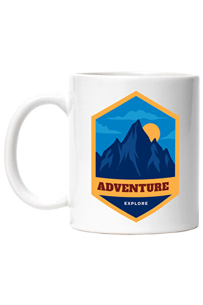 StoryGift Romania Cana Cu Mesaj In Engleza Adventure Explore, Munte, Luna, Cer, Multicolor 330 ml,, Cu Maner Alb