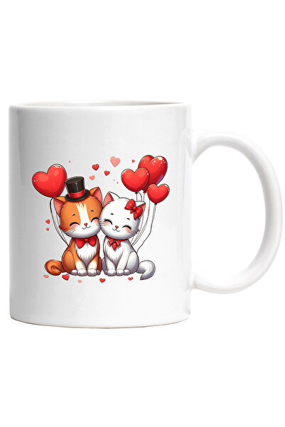 StoryGift Romania Cana cu 2 pisicute vesele | baloane in forma de inimioare |...