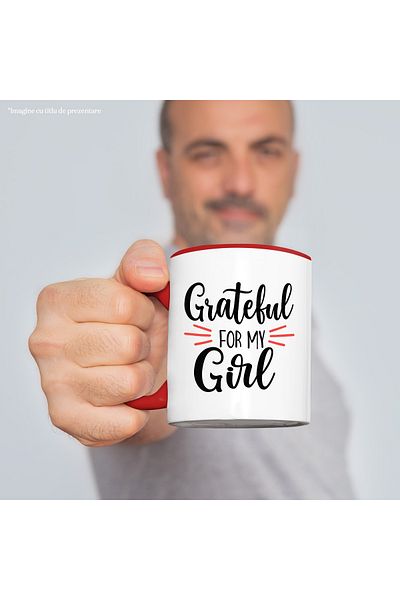 StoryGift Romania Mug for a grateful mother for her little girl with Red Handle, Cu Maner, STG.