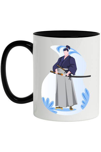StoryGift Romania Cana Cu Katana, Samurai, Sabie, Sandale, Multicolor 330 ml, Ceramica cu Maner Ne, Cu Maner Negru