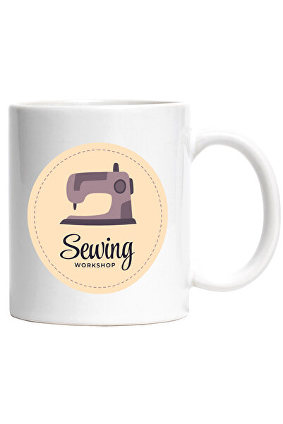 StoryGift Romania Cana Cu Mesaj In Engleza Sewing Workshop, Masina De Cusut, Cerc, Croitorie, Mult, Cu Maner Alb