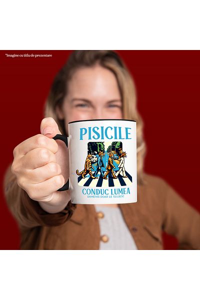 StoryGift Romania Mug Cats in suits crossing the street, they rule the world, 330ml, Ceramic with Handle, With