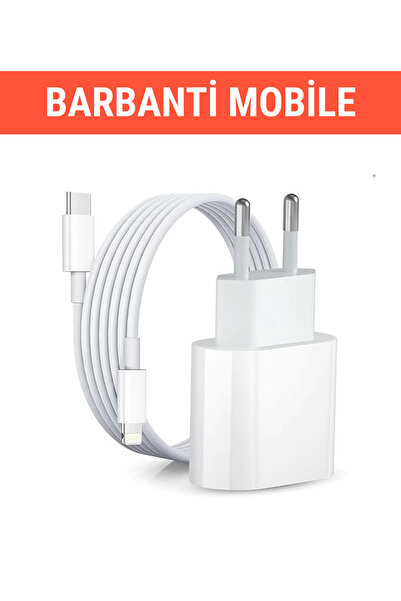 Barbanti Mobile Iphone Tüm Cihazlar Ile Uyumlu Hızlı Şarj Seti Adaptör(TYPE-C) Şarj Kablosu (TYPE-C/LİGTNİNG)