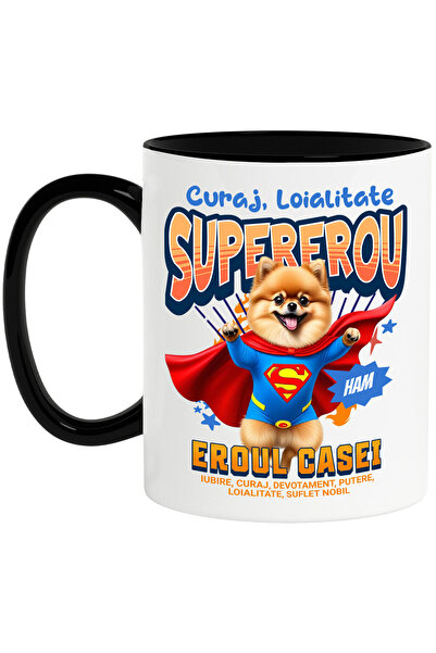 StoryGift Romania Cana cu pomeranian Pisica In Costum de SuperMan cu Pelerina...
