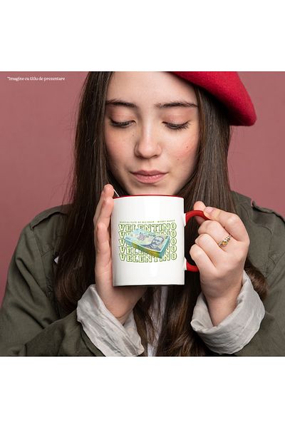 StoryGift Romania Mug ___ - 100 Romanian Lei, 330ml, Ceramic with Red Handle, With Red Handle S,STG.