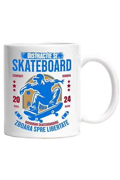 StoryGift Romania Cana cu Silueta barbat Skateboard Sport Copii Text Distract...