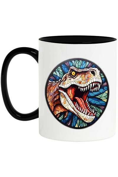StoryGift Romania Mug with a dinosaur in mosaic style, illustration, abstract, angry, nature, old, With,STG