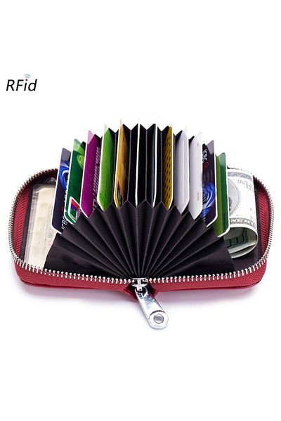 OEM Card wallet, Vienod, RFID, Genuine leather, Red