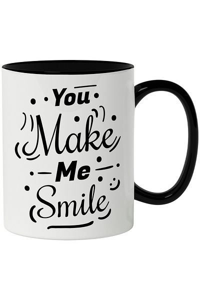 StoryGift Romania Cana Cu Mesaj In Engleza You Make Me Smile, Zambet, Iubire, Prieteni, Cuplu, Alb, Cu Maner Negru