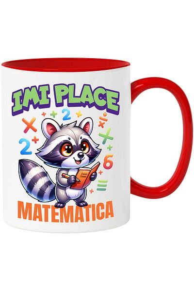 StoryGift Romania Cana cu Sconcs matematician numere carti scoala text imi place matematica, educa, Cu Maner Rosu