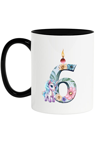 StoryGift Romania Cana cu cifra 6, unicorn, ilustratie, pentru copii, florice...