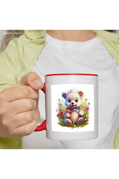 StoryGift Romania Mug with a polar bear | illustration | in nature | variously colored flowers in, With, STG.